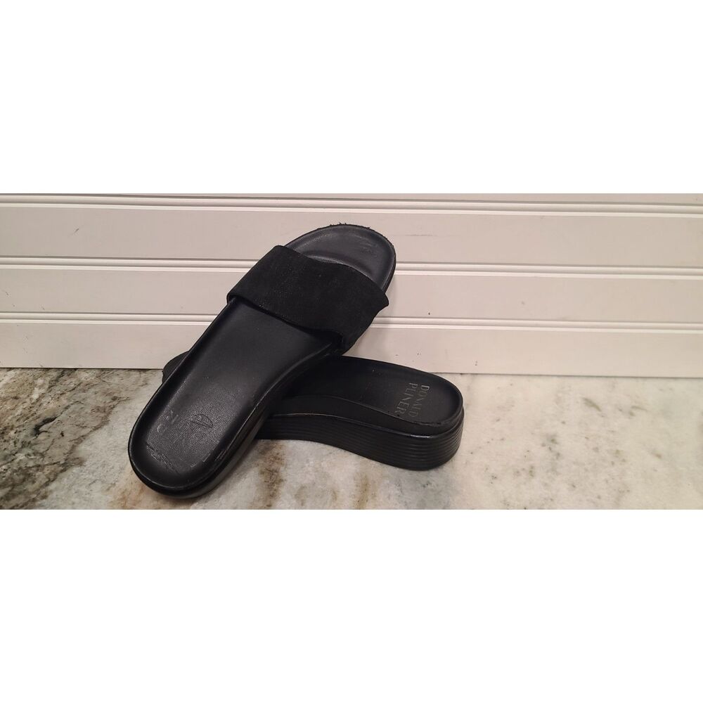 Donald Pliner Fifi Wedge Womens Sz 6M Black Metallic Suede Leather Sandals NWOT